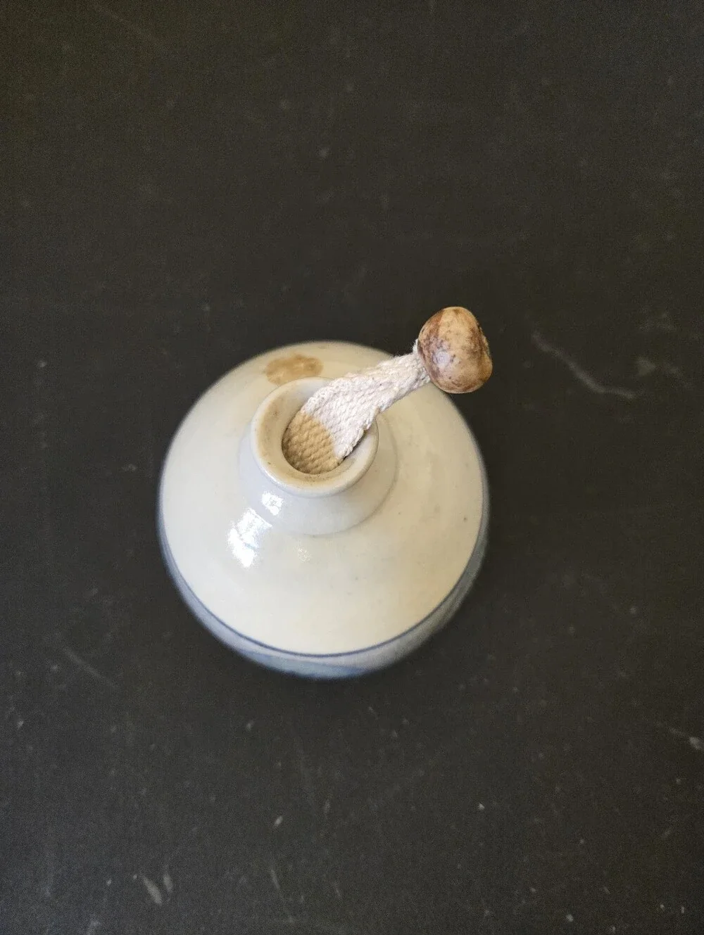 Studio Pottery Ceramic Small Vase Or Oil Bottle Featuring Blue & Brown Design